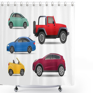 Personality  Set Of Personal Cars Side View Isolated On White Background In Cartoon Flat Style. Shower Curtains