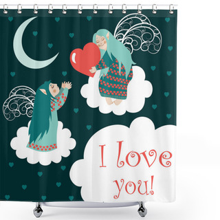 Personality  Cute Angels Sitting On The Clouds Shower Curtains