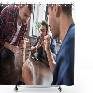 Personality  Young People Playing Jenga Game Shower Curtains