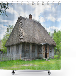 Personality  Old Rural House With Thatched Roof Shower Curtains