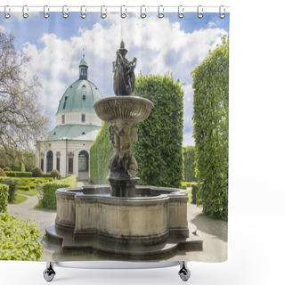Personality  Flower Gardens In French Style, Fountain And Rotunda Building In Kromeriz, Czech Republic, Europe Shower Curtains