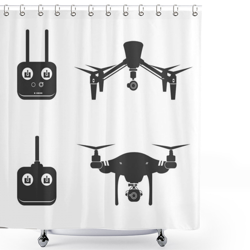 Personality  Drone Silhouette Video Aerial Fly Helicopter Camera Vector Illustration Shower Curtains
