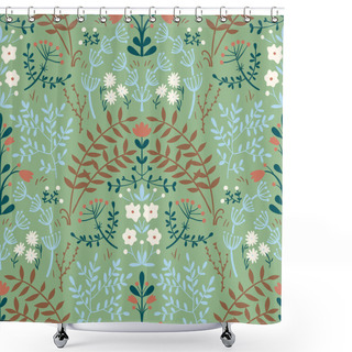 Personality  Modern Damask With Garden Flowers. Seamless Vector Pattern In Retro Colors Shower Curtains