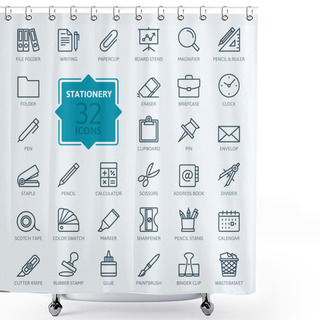 Personality  Outline Web Icon Set -  Office Stationery Shower Curtains