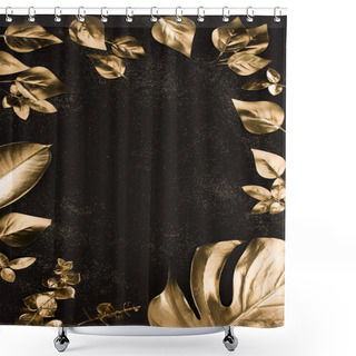 Personality  Top View Of Set Of Different Golden Leaves On Black Surface Shower Curtains