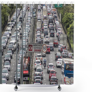 Personality  Sao Paulo, Brazil, October 23, 2017. Heavy Traffic In The North South Corridor, At The Rubem Berta Avenue, South Zone Of Sao Paulo. This Avenue Connects The Northern And Southern Areas Of The City. Shower Curtains