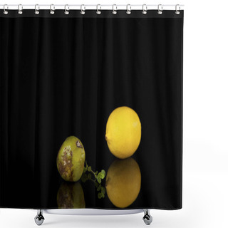 Personality  Bad Lime And Fresh Lemon On A Black Background. Shower Curtains