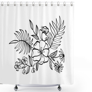 Personality  Modern Flowers Drawing And Sketch Floral With Line-art Isolated On White Background Shower Curtains