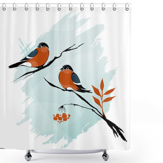 Personality  Outline Winter Birds On Branches Ink On Watercolor Style Shower Curtains