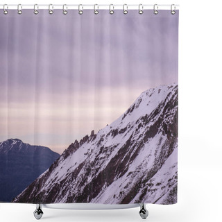Personality  White Winter Mountains: A Mesmerizing View Of Snow-capped Mountains And Cloudy Sky In A Cold Day Shower Curtains