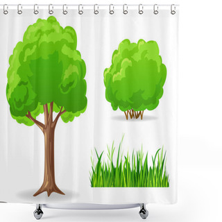 Personality  Set Of Cartoon Green Plants. Tree, Bush, Grass. Shower Curtains