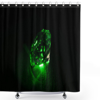 Personality  Illuminated Diamond With Bright Green Neon Light On Dark Background Shower Curtains