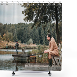 Personality  Father And Son Fishing On Piers Shower Curtains