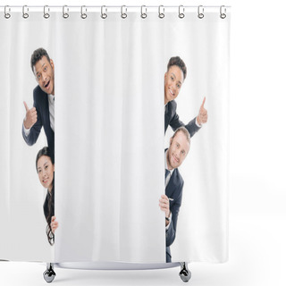 Personality  Multiethnic Businesspeople With Empty Board Shower Curtains