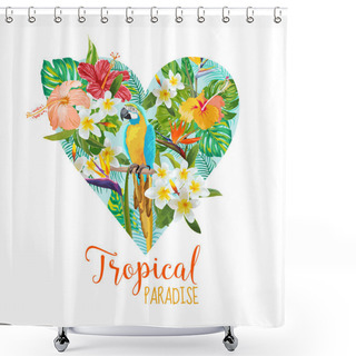 Personality  Floral Heart Graphic Design - Tropical Flowers And Bird - For T-shirt Shower Curtains