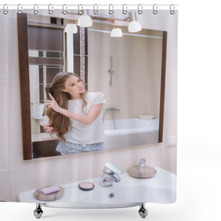 Personality  Attractive Girl Combing Hair In Bathroom In The Morning Shower Curtains