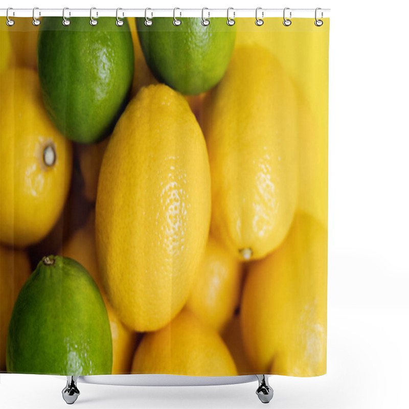 Personality  Close Up View Of Ripe Lemons And Limes On Yellow Surface  Shower Curtains