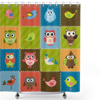 Personality  Patchwork Background With Birds And Owls Shower Curtains