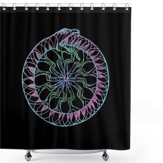 Personality  Neon Illustration Of A Uroboros Snake Eating Its Tail. Pattern, Idea For Tattoo. Shower Curtains