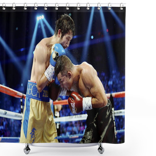 Personality  Chinese Boxer Zou Shiming, Left, Fights With Luis De La Rosa Of Colombia In Their Flyweight Boxing Match During The Champions Of Gold Boxing Event In Macau, China, 19 July 2014 Shower Curtains