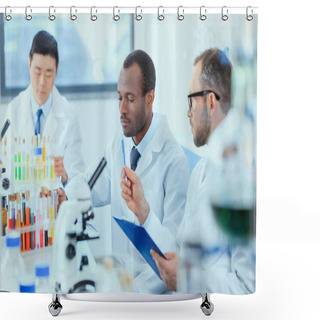 Personality  Doctors Working At Testing Laboratory Shower Curtains