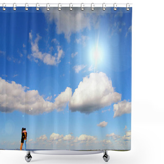 Personality  Couple Against Blue Sky Shower Curtains
