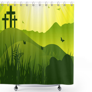 Personality  Easter Serene Background With Crosses And Eggs Shower Curtains