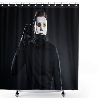 Personality  Thief In Mask And Bitcoins On Eyes Holding Gun Shower Curtains