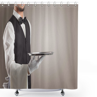 Personality  Waiter Serving With White Gloves And Steel Tray Shower Curtains