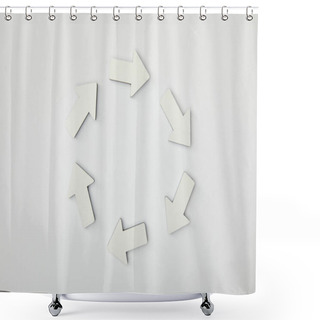 Personality  Top View Of White Arrows In Circle On Grey Background Shower Curtains