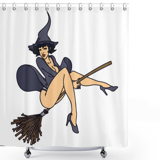 Personality  Tattoo In Traditional Style Of A Pinup Witch Shower Curtains