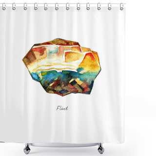 Personality  Hand Drawn Illustration Of Mineral Flint Stone On White Background Shower Curtains