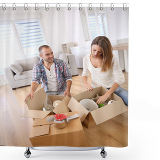 Personality  Couple Moving In New Home Shower Curtains