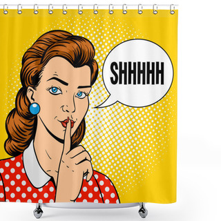 Personality  Girl With Finger Silence Gesture Vector Shower Curtains