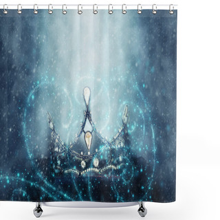Personality  Mysterious And Magical Photo Of Of Beautiful Queen/king Crown Over Gothic Snowy Black Background. Medieval Period Concept. Glitter Sparkle Lights Shower Curtains