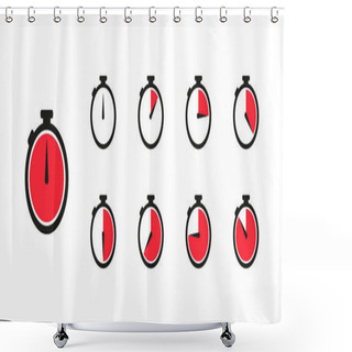 Personality  Watch, Time Icon, Clock Set Isolated Icon In Flat Style, Vector Shower Curtains