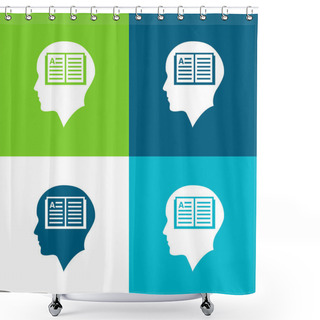 Personality  Bald Man Head With Opened Book Inside Flat Four Color Minimal Icon Set Shower Curtains