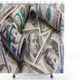 Personality  Us USD Dollar Bills As Finance Background. Finance And Saving Concepts Shower Curtains
