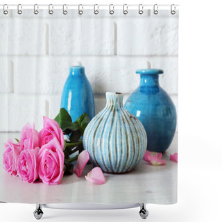 Personality  Beautiful Roses And Vases Shower Curtains