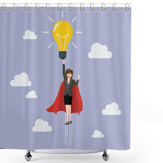 Personality  Business Woman Superhero Holding Creative Lightbulb Shower Curtains