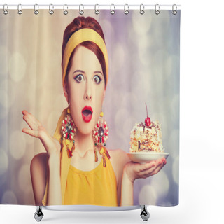 Personality  Style Redhead Girl With Cake. Shower Curtains