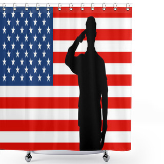 Personality  Soldiers Silhouette Saluting The USA Flag For Memorial Day Or Veterans Day Vector Shower Curtains