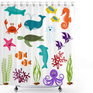 Personality  Set Of Sea Animals Shower Curtains