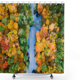 Personality  Aerial View Of Blue River And Colorful Forest In Autumn, Poland, Europe Shower Curtains