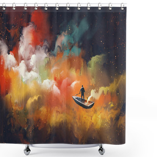 Personality  Man On A Boat In The Outer Space Shower Curtains