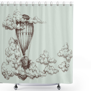 Personality  Hot Air Balloon Up In The Sky, Retro Poster Shower Curtains