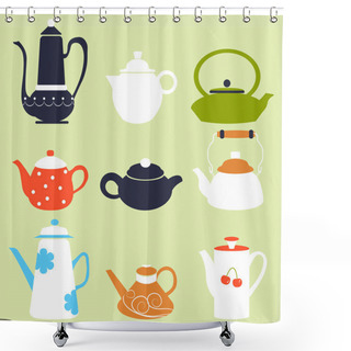 Personality  Tea Coffee Season Autumn Winter Kettle Set Breakfast Teapot Vector Illustration Shower Curtains