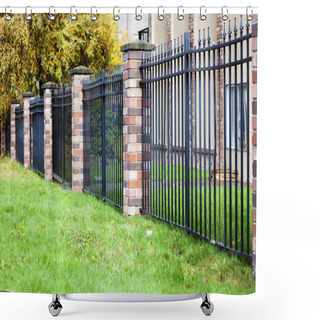 Personality  Brick And Metal Fence Shower Curtains