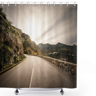 Personality  Looking Towards The Sun As It Sets On A Winding Road In The Mountains Of The Balagne Region Of Corsica Shower Curtains