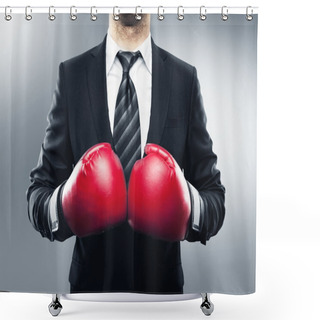 Personality  Businessman In Boxing Gloves Shower Curtains